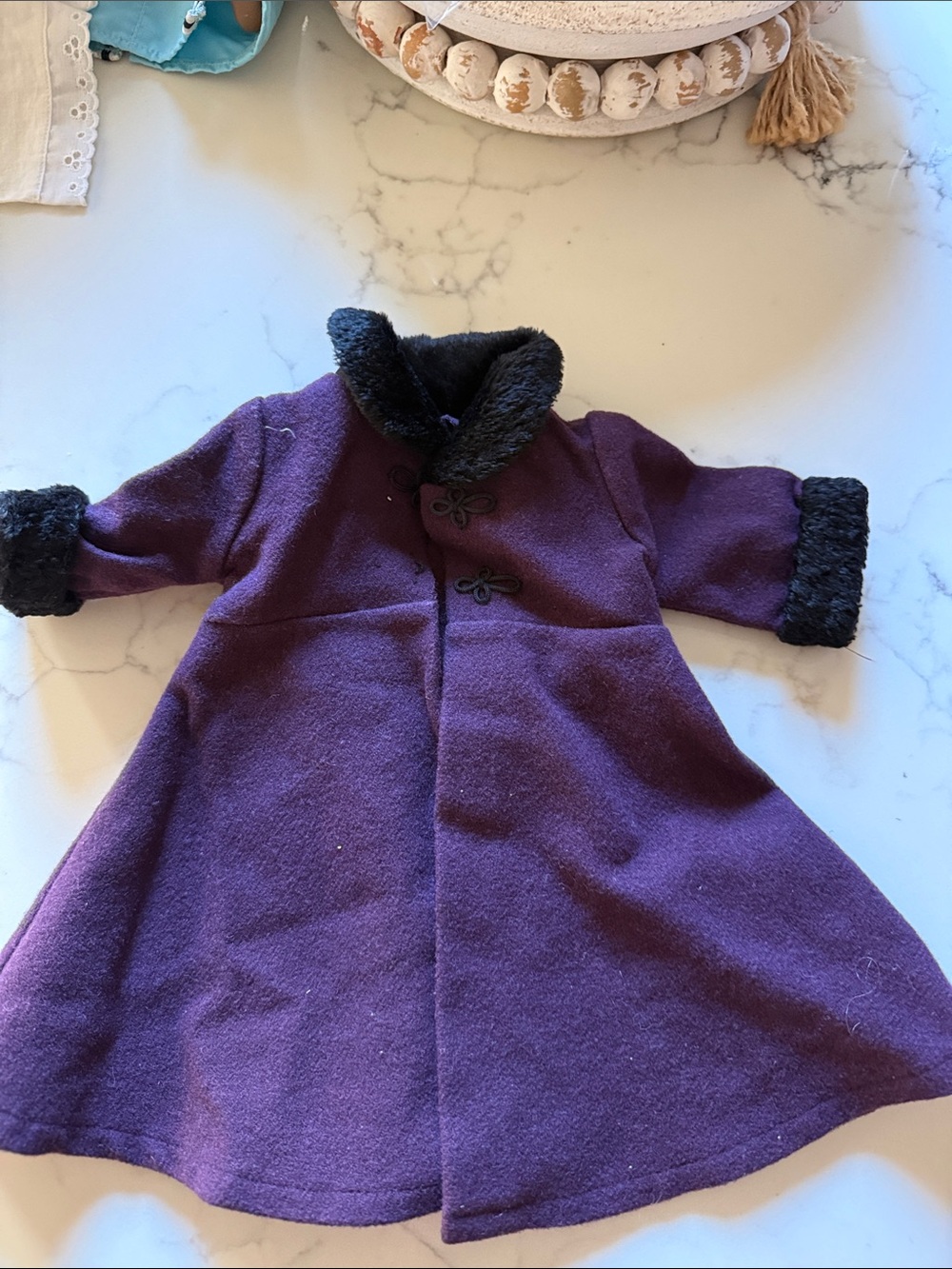 American Girl Doll (Samantha) wool coat with black fur trim